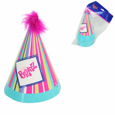 Bratz feesthoeden met elastiek 16 cm 8 stuks | 24 stuks