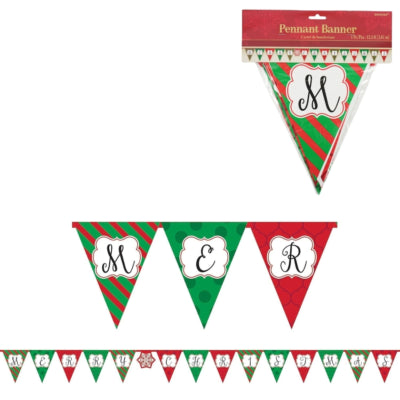 Vlaggenlijn Merry Christmas groen rood 3,8 m | 12 stuks