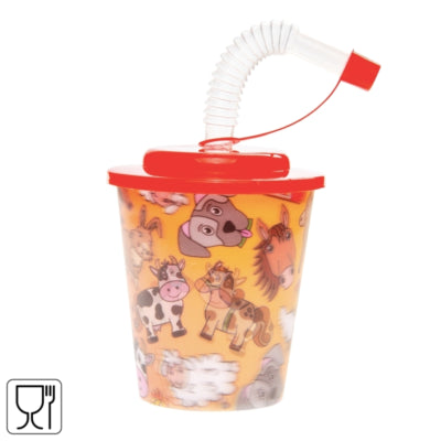 3D beker met rietje en deksel boerderijdieren 250 ml | 24 stuks