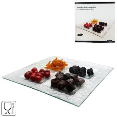 Noor Gourmet serveerschaal 4-vaks glas 36 cm | 8 stuks