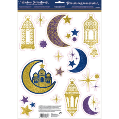 Amscan Raamsticker oosters glitter goudkleurig 30 x 43 cm | 24 stuks