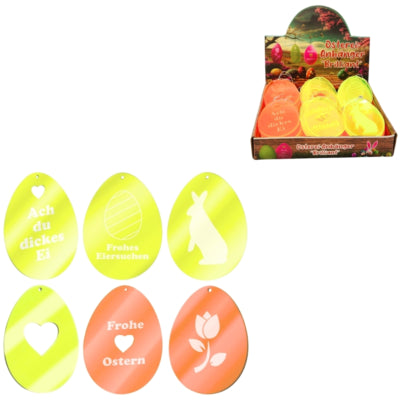 Hanger Pasen ei met spreuk neon 7,5 cm 6 assorti | 72 stuks
