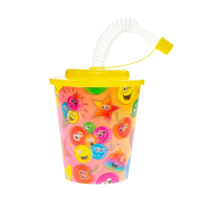 3D beker met rietje smileys 250 ml | 24 stuks