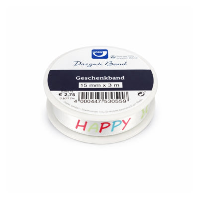 Horn cadeaulint Happy Birthday satijn 3 m | 36 stuks