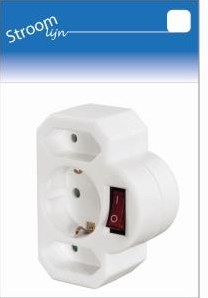 Enzo Randaarde stekkeradapter 2 x euro + 1 x ra met schakelaar wit - 6640895