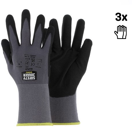 Safety Jogger handschoenen allflex 4131x | grijs zwart | 3 paar - maat 11 - 00.118.100.11