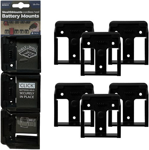 StealthMounts batterijhouders voor bosch 18v | zwart | 6 stuks - bm-bo18-6