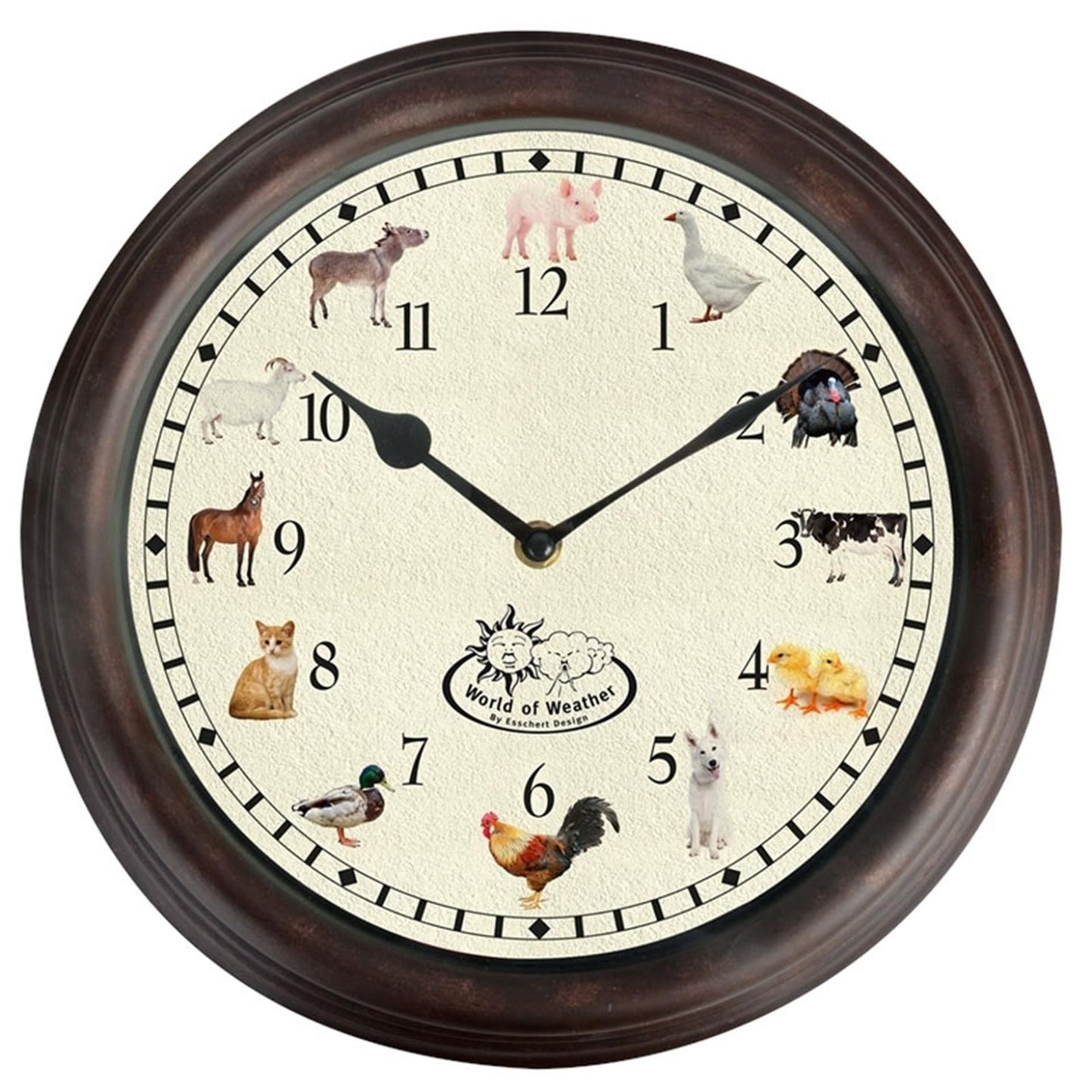 Esschert Design klok met dierengeluid