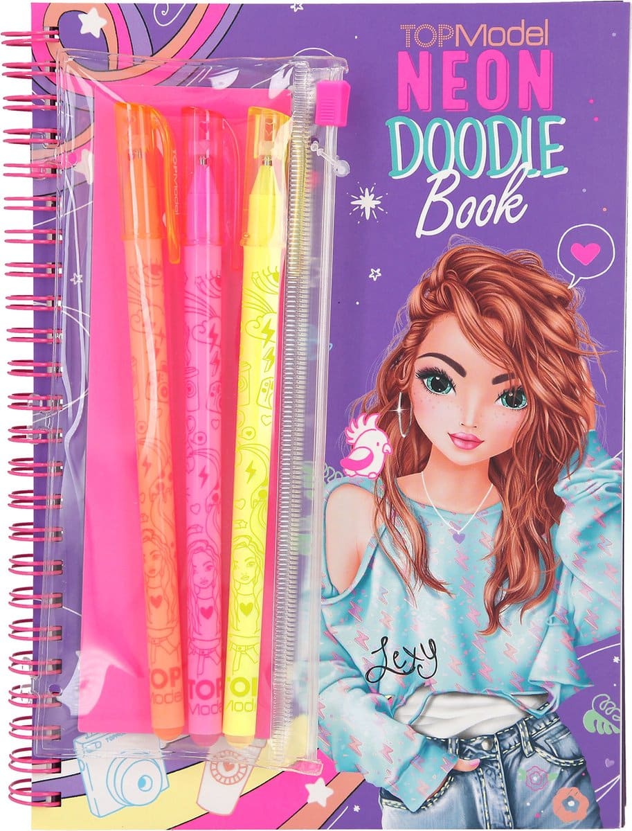Van Der Doelen Topmodel - neon doodle kleurboek met stiften