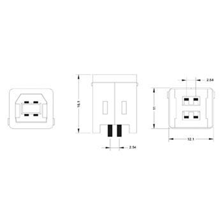 USB B Enkelvoudige connector 180°