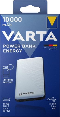 Enzo Varta powerbank 10.000ma zilver + led indicatie usb en usb-c - 3509010