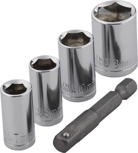 Wolfcraft dopsleutel-set | adapter | 50mm | 7 8 10 13mm | 1 set - 2413000